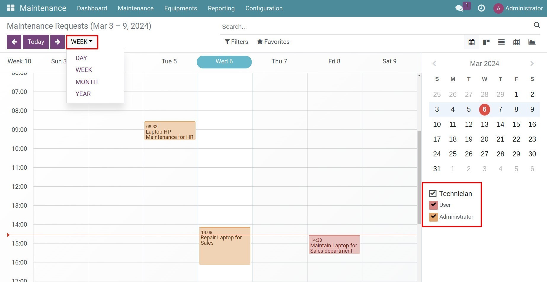 Maintenance calendar