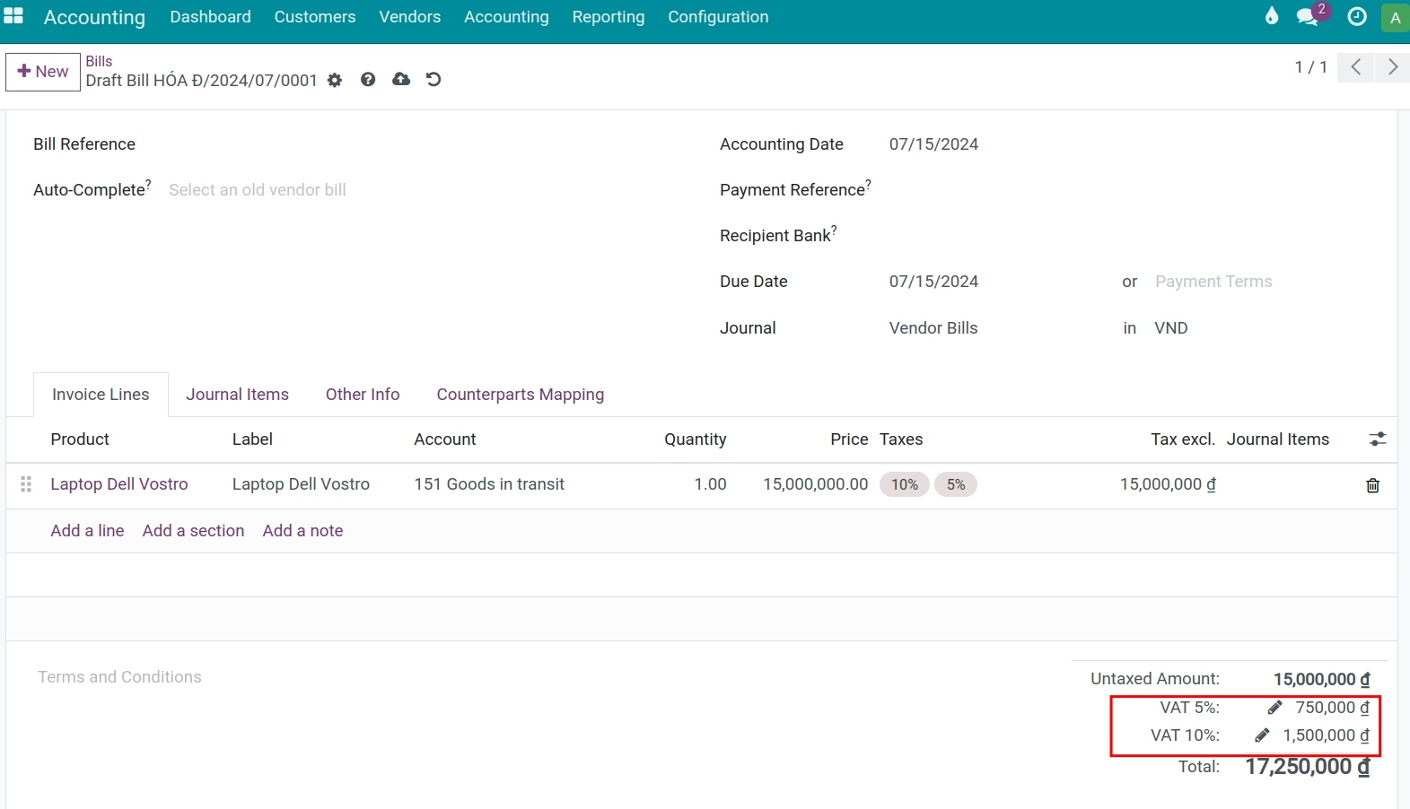 Display tax group on invoices
