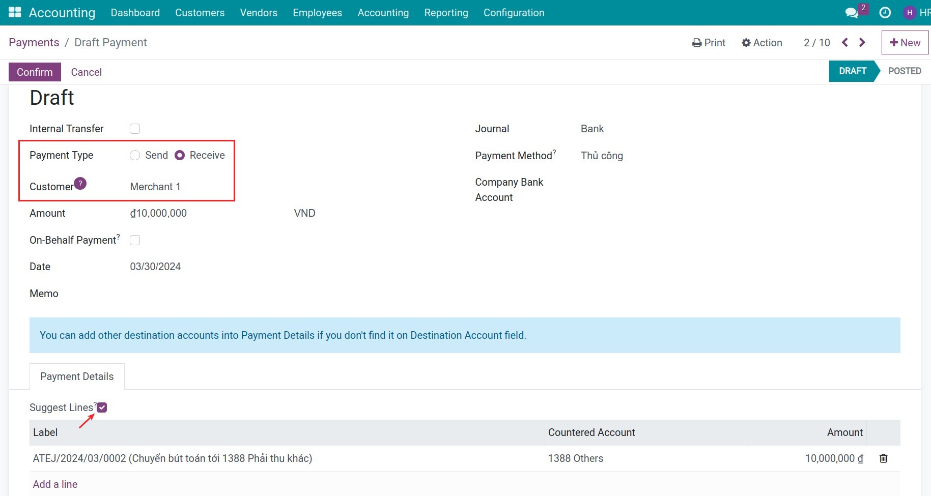 Receive the on-behalf amount
