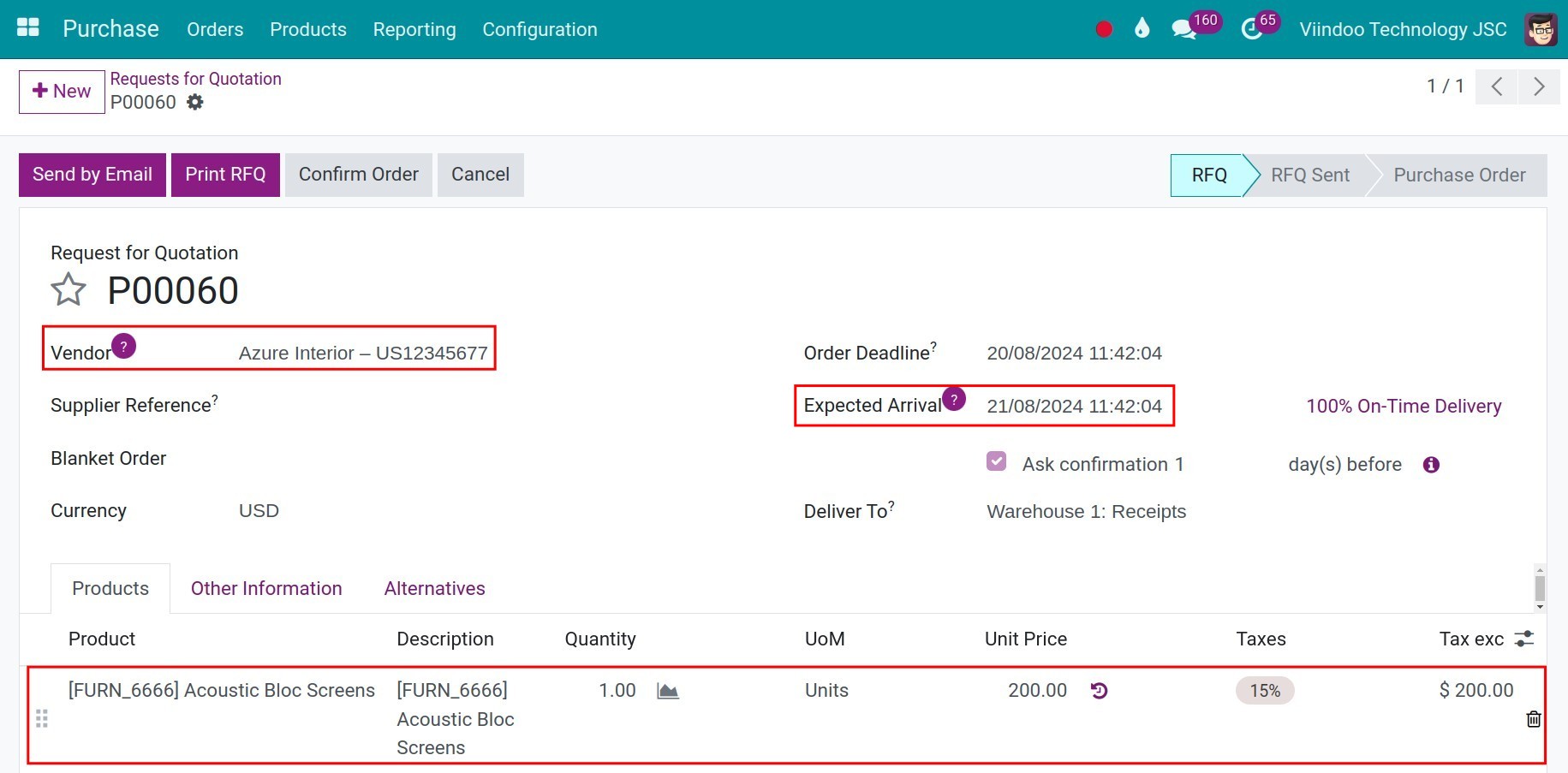Price list by vendor in RFQ - Viindoo