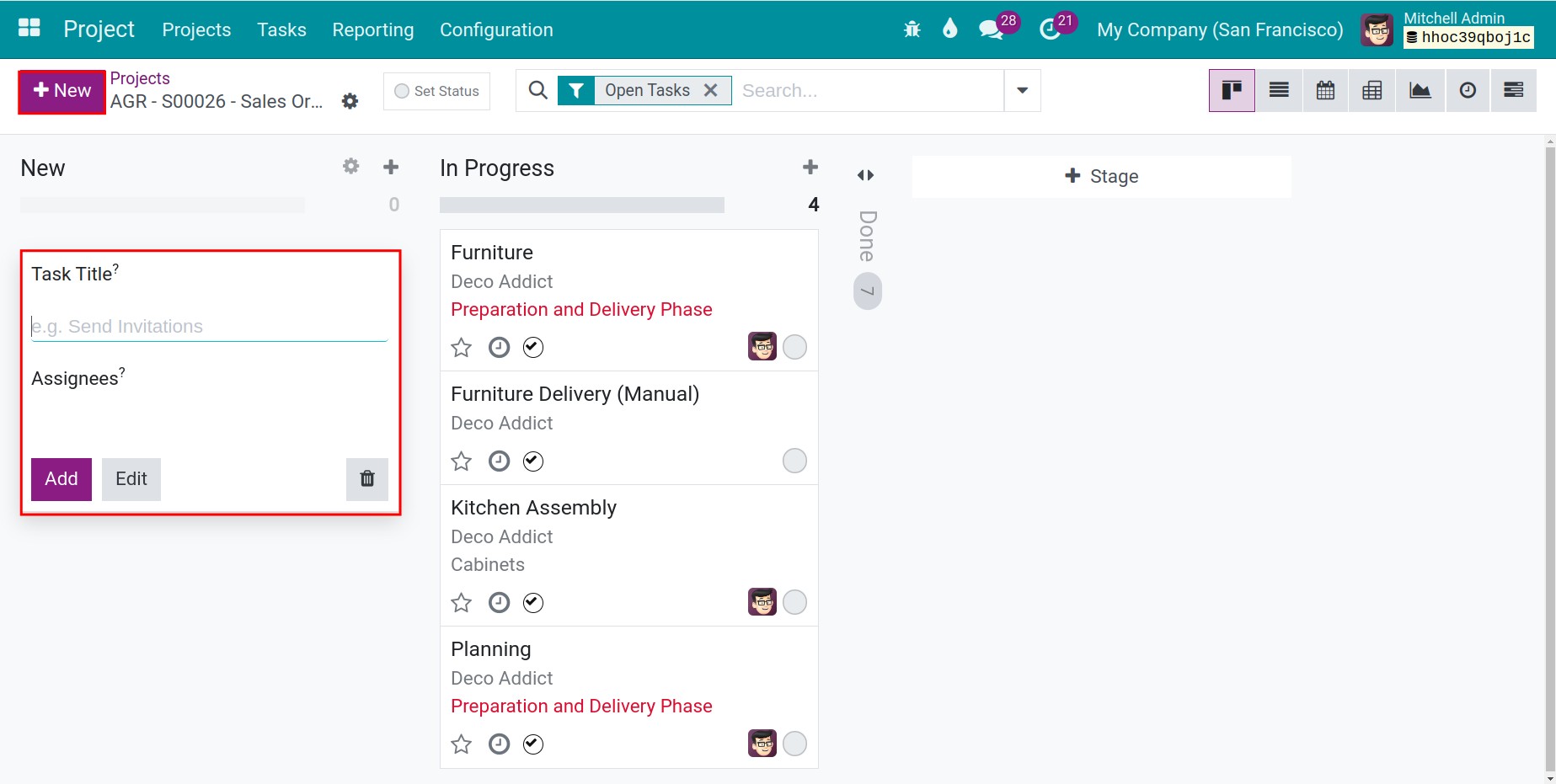 create a new task Viindoo