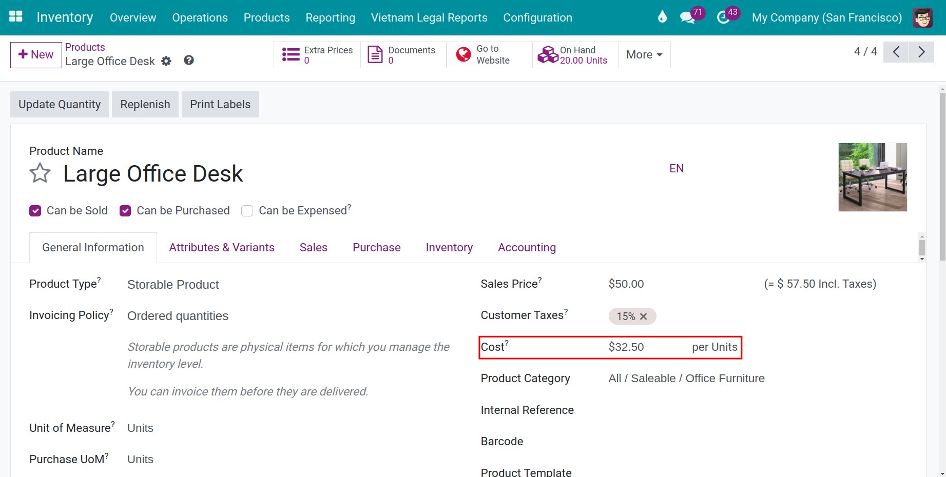 the price change on the product interface