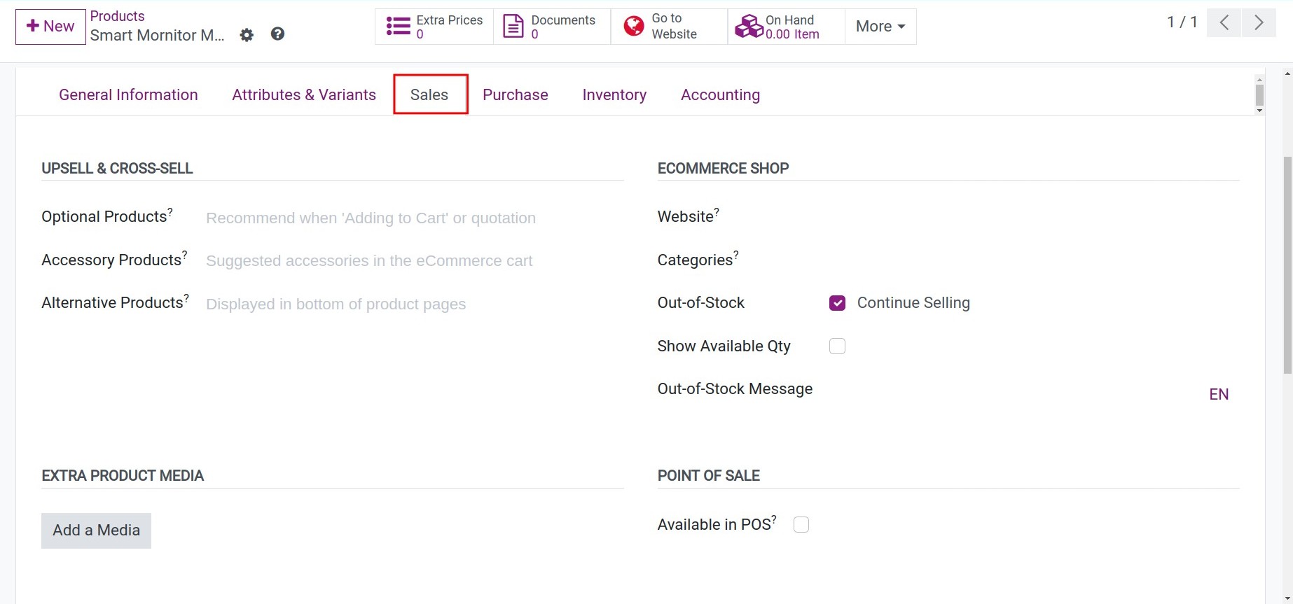 Sales information of products in Viindoo