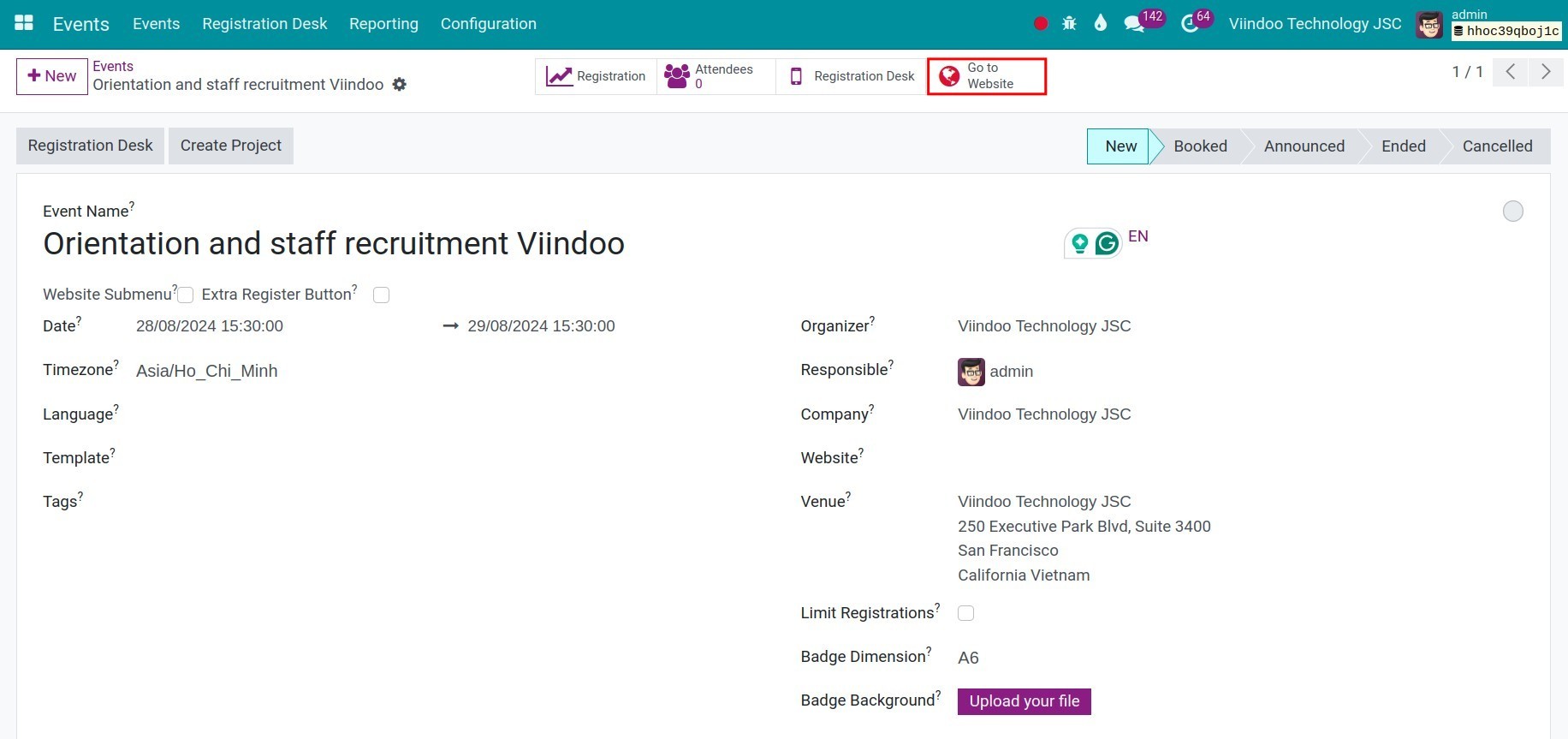 Access events on the website