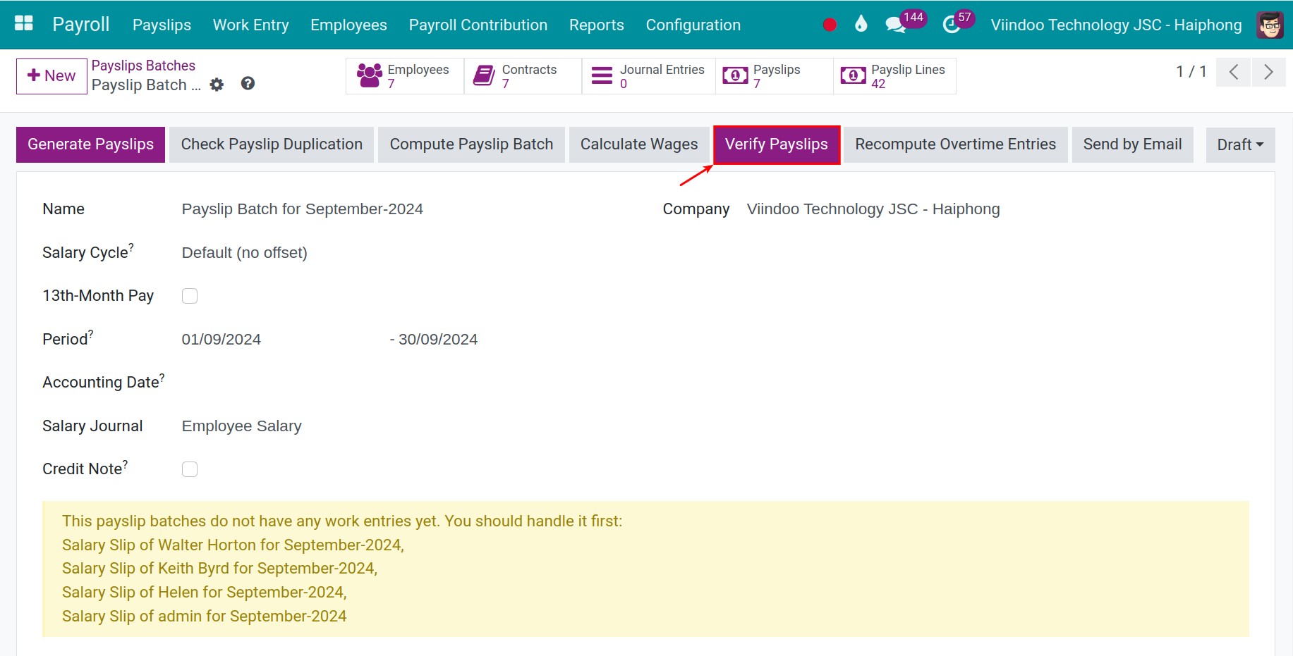 Confirm the payslip batch - Payroll management software Viindoo Viindoo