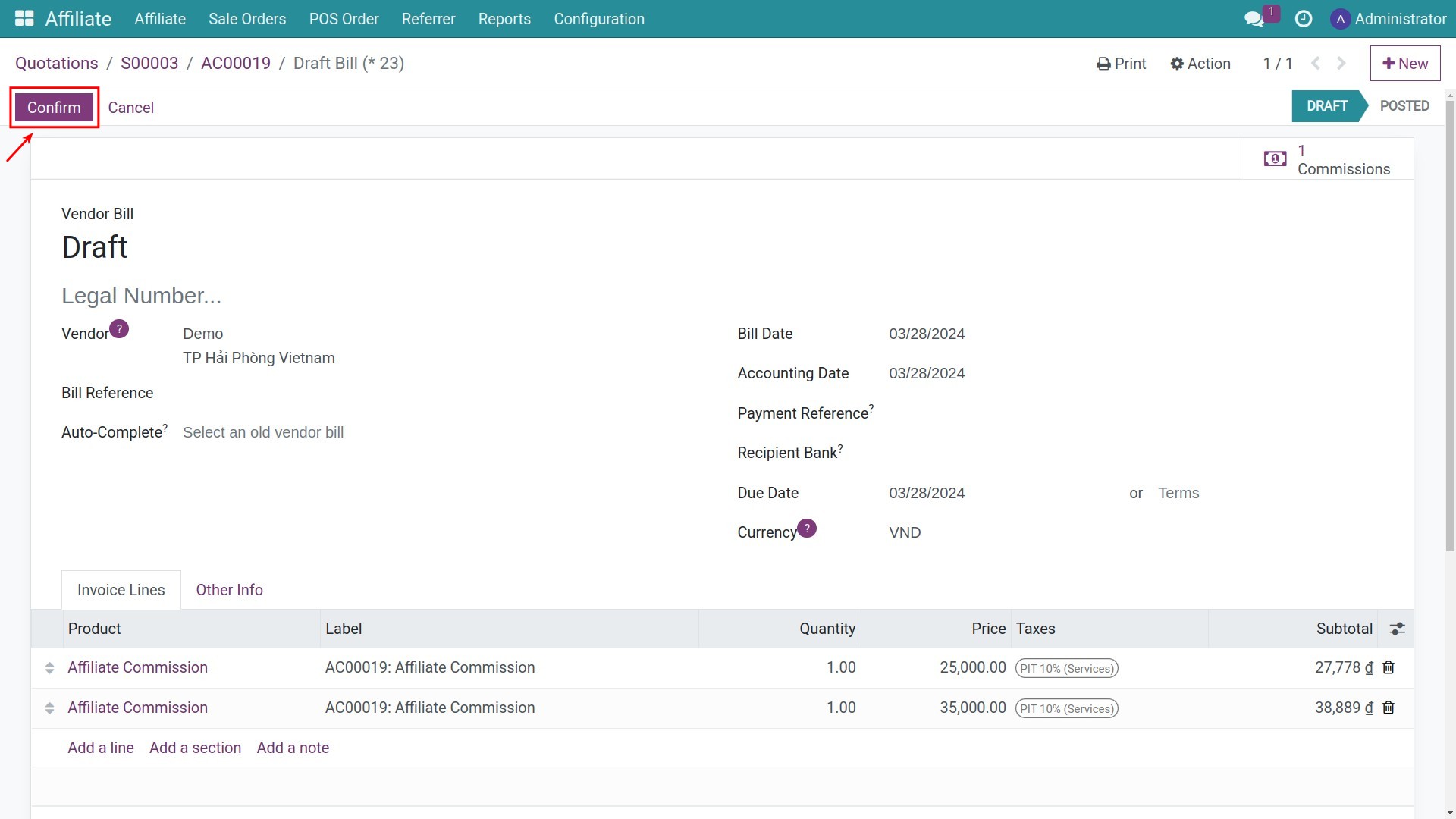 Confirm invoice
