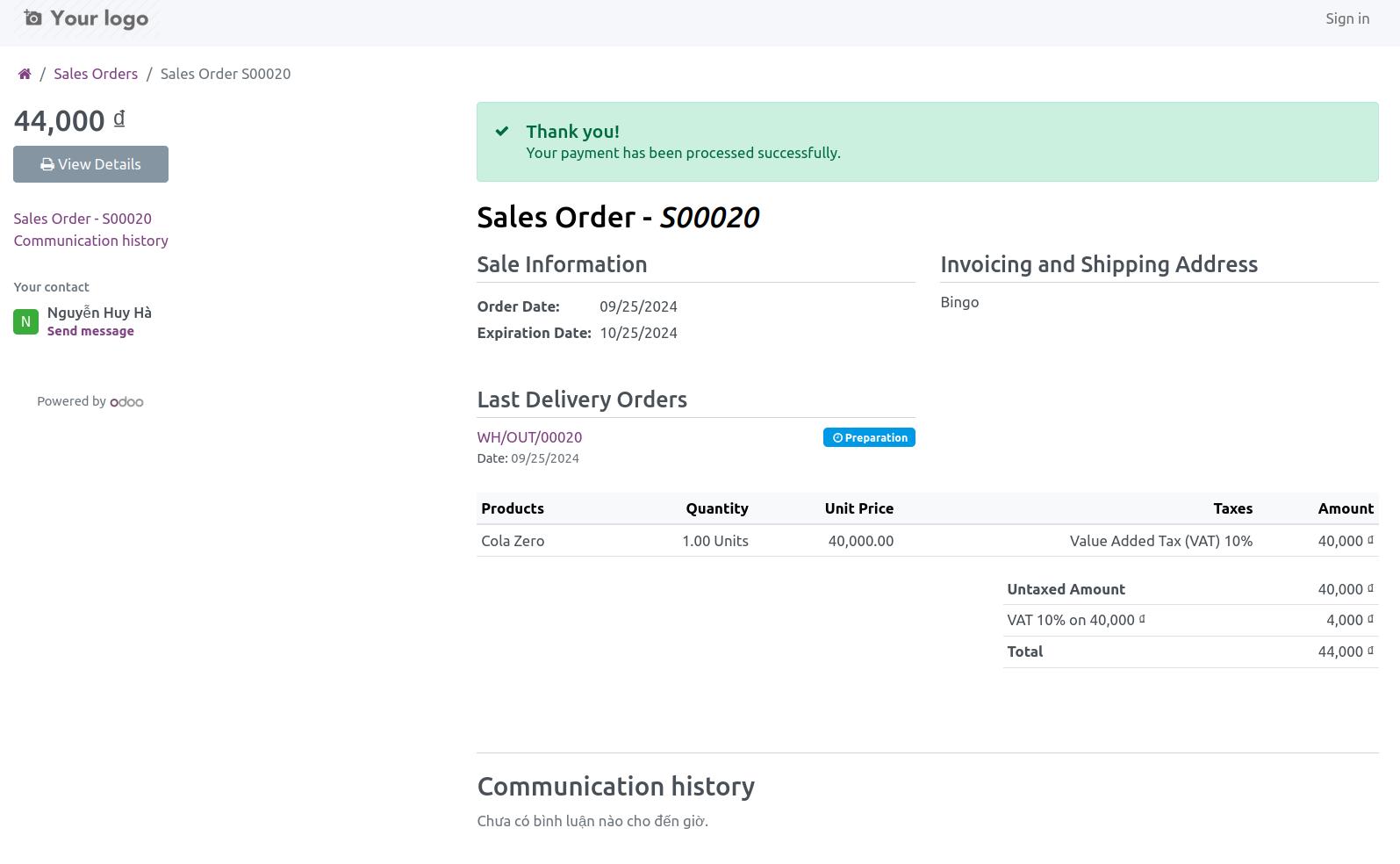 Successful payment confirmation