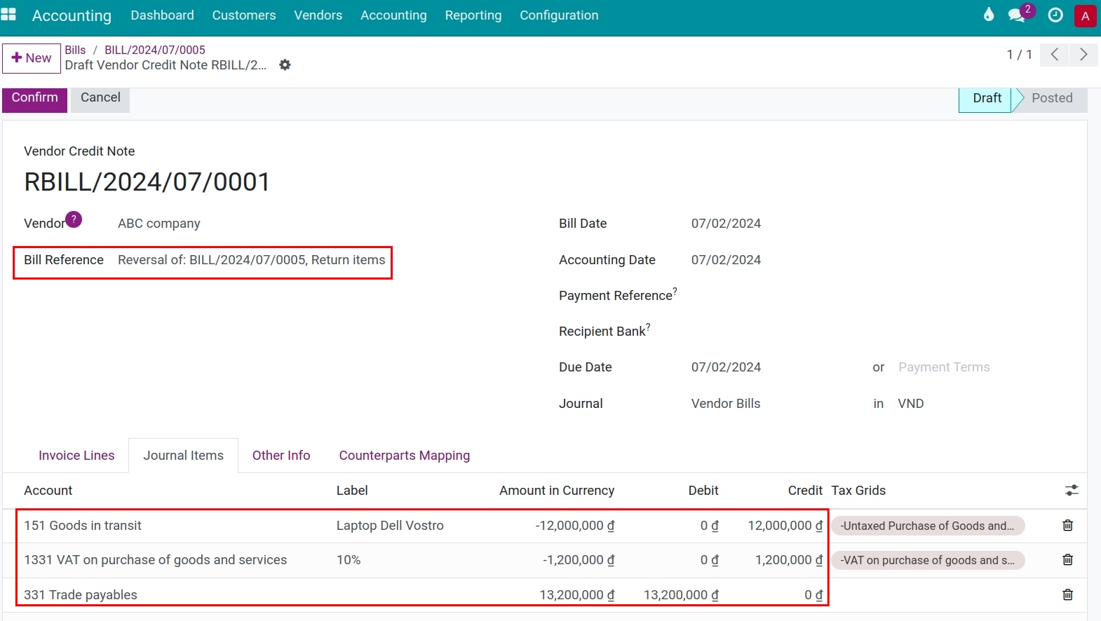 Reverse Entry 331 - Viindoo Accounting