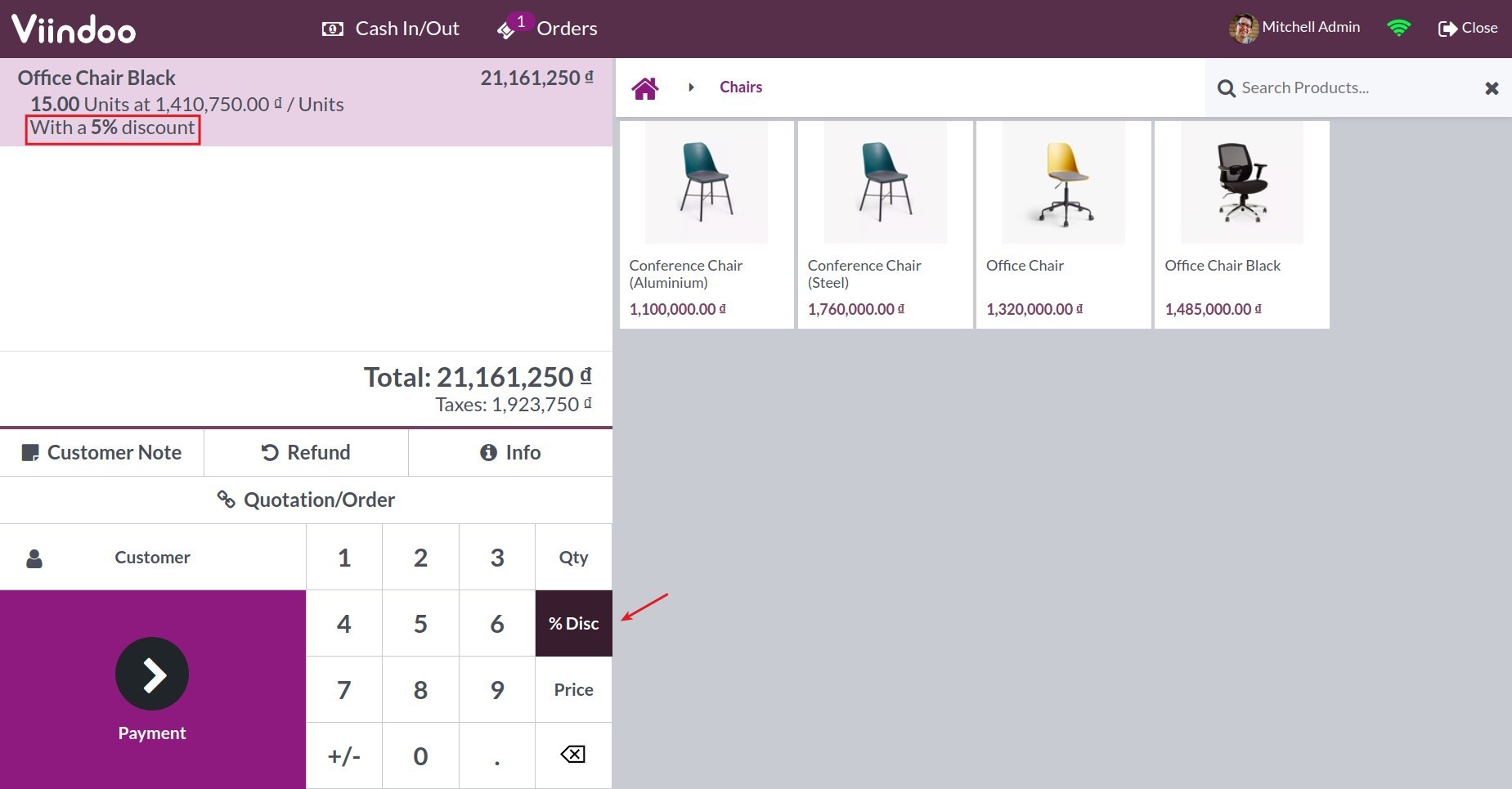 Add discount - Viindoo PoS