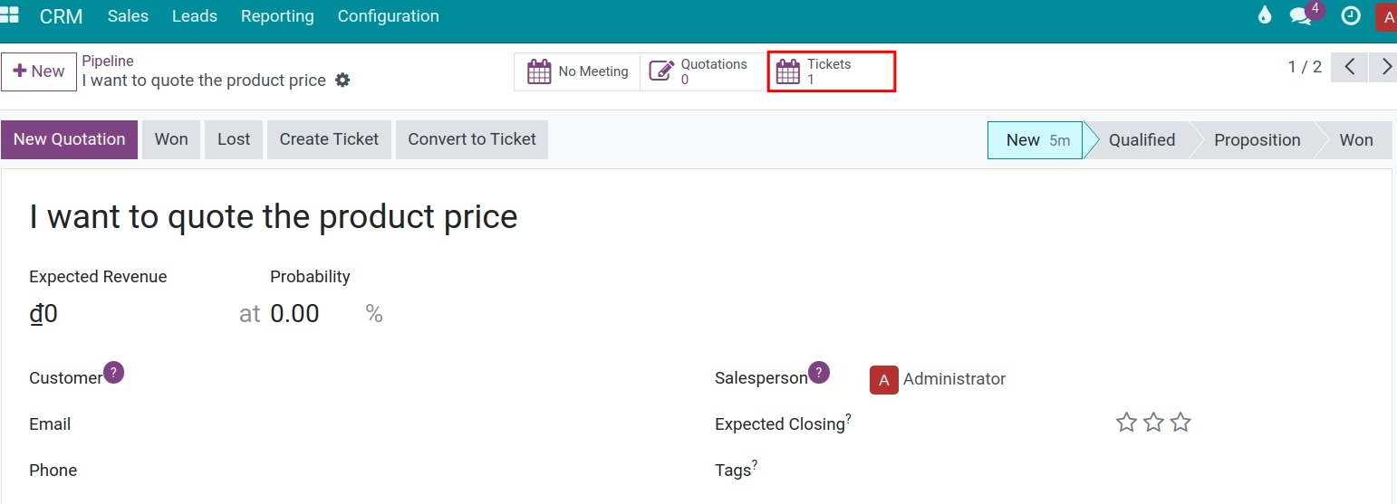 Statistics of tickets on lead Viindoo