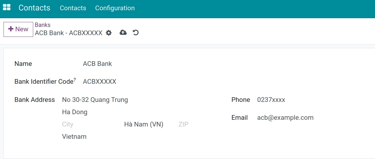 Bank Information - Viindoo accounting software