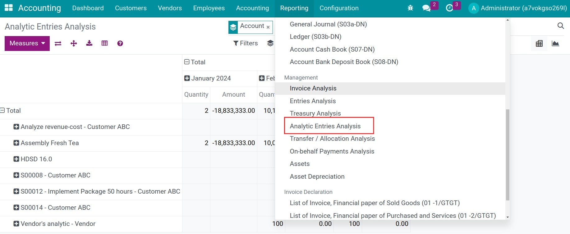 View analytic accounts - Viindoo Accounting app