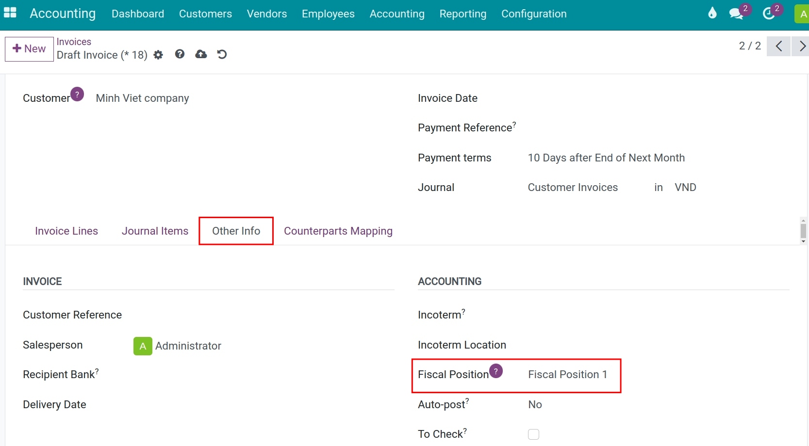 Apply fiscal position manually