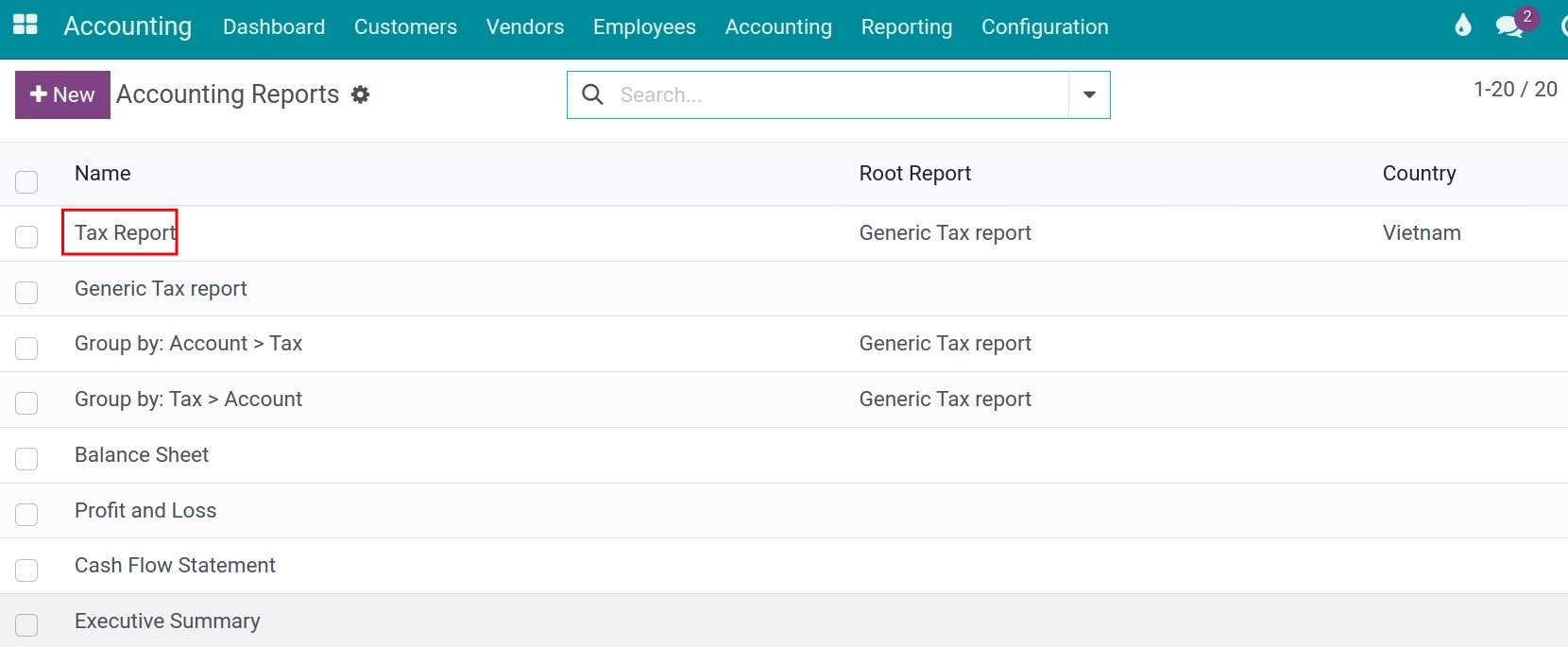 Steps to tax report in Viindoo