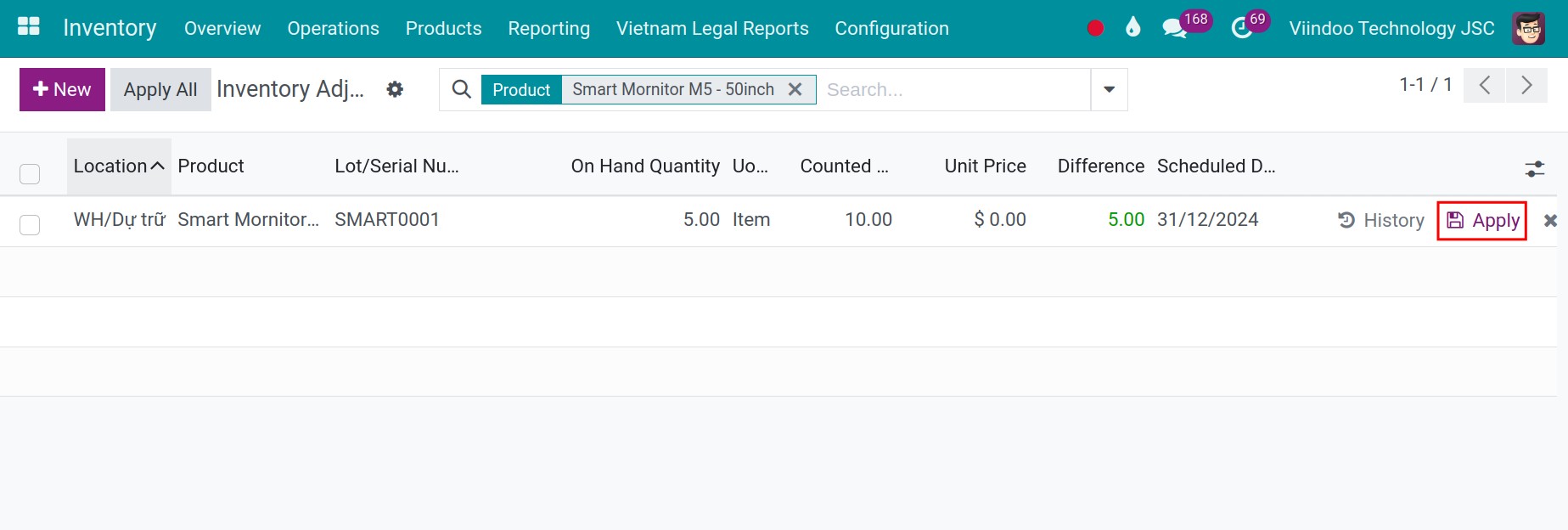 Update inventory quantity in inventory adjustment slips.