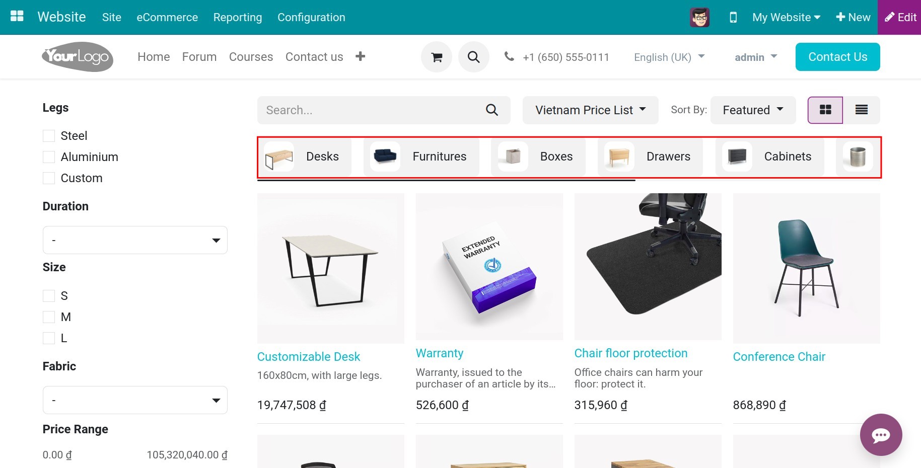 A list of eCommerce categories