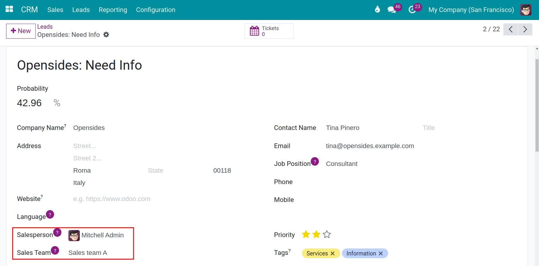 Sales Teams in CRM pipeline in Viindoo