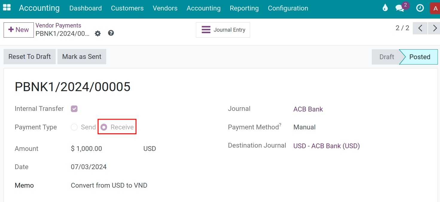 Receiving money transaction