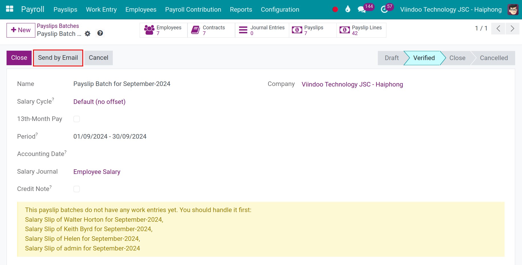Send email to banks - Payroll Management Software Viindoo