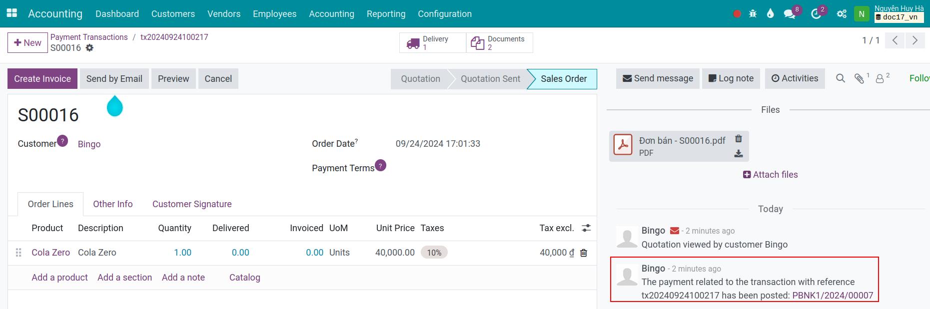 Check order information