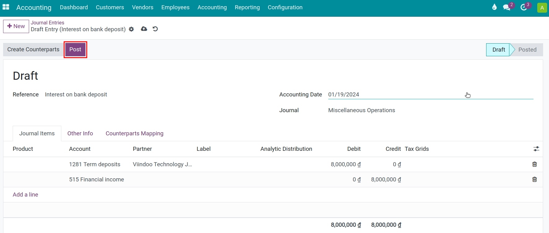 Accumulated interest with the principal amount