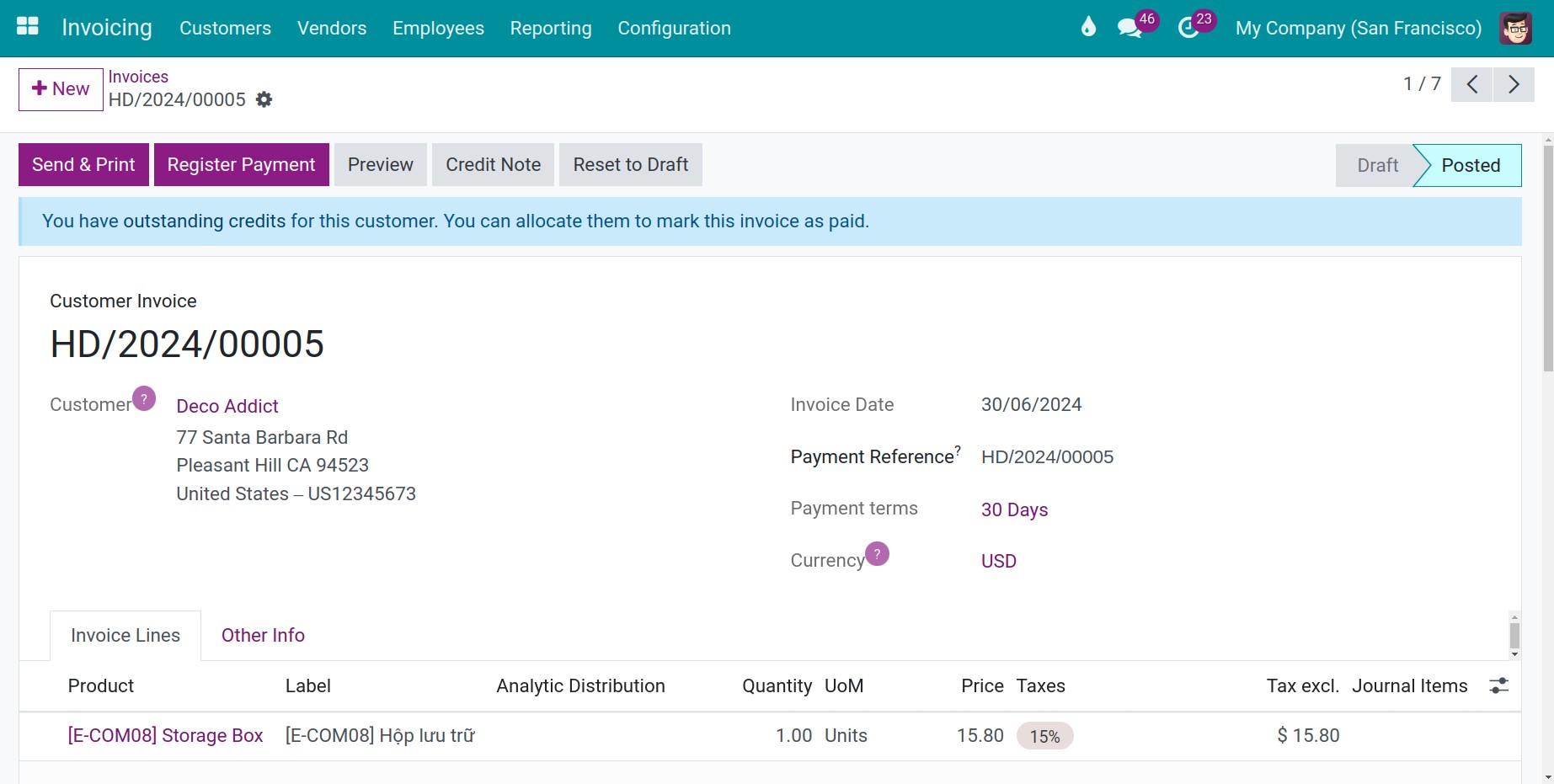 contact in the invoice