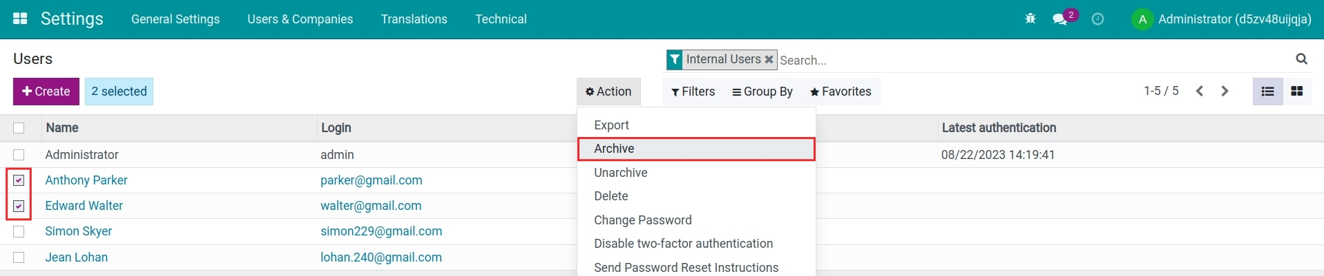 mass archiving of user accounts