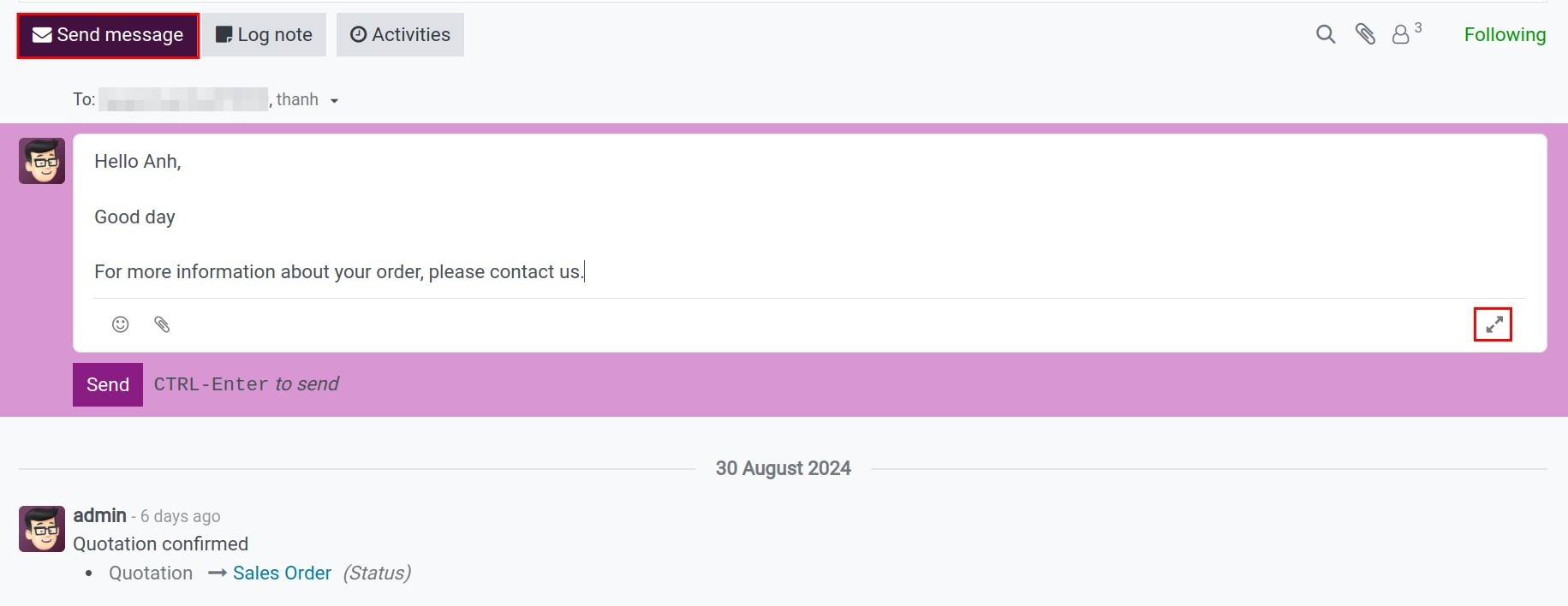 Expand to message-sending space