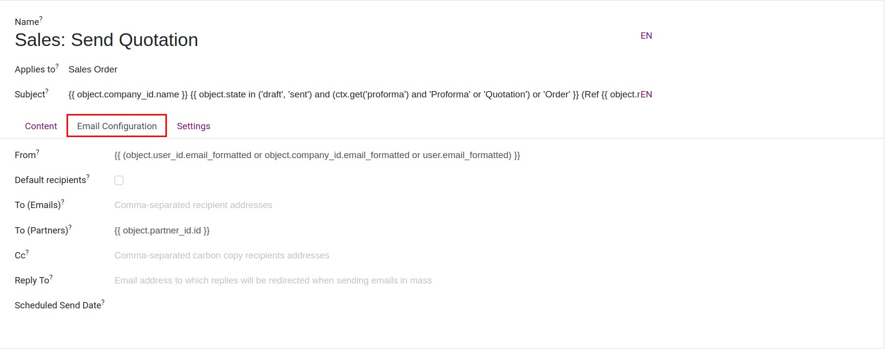 Tab Email Configuration