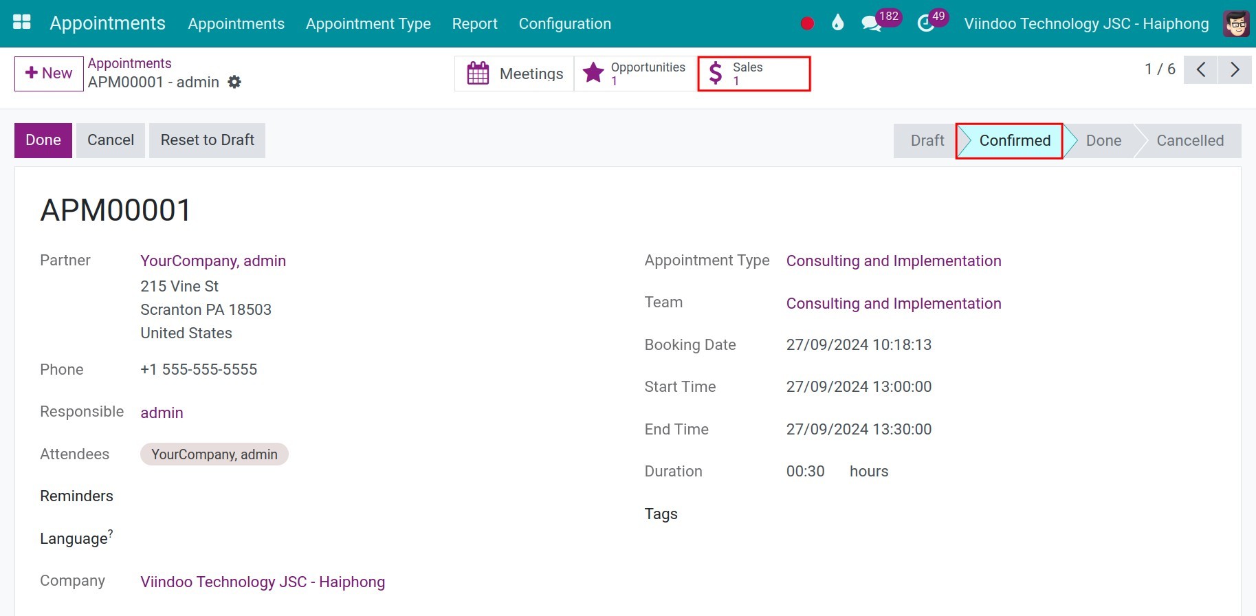 Sales quotation/order linked to an appointment
