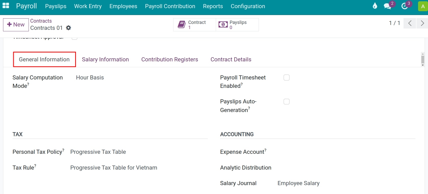 Modify the personal tax policy for the employee's contract