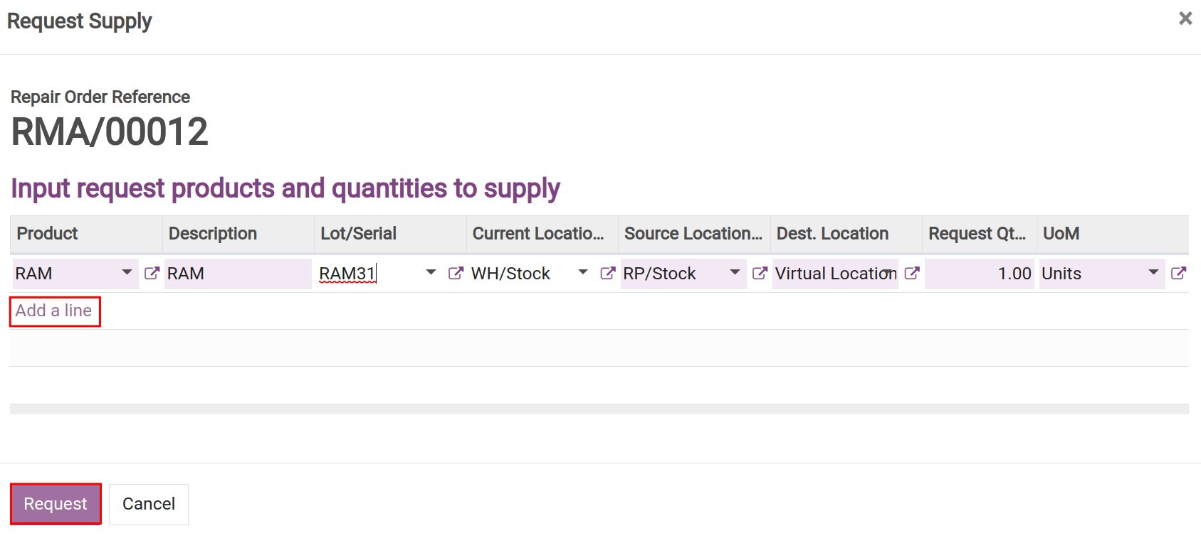 Request for product supplies