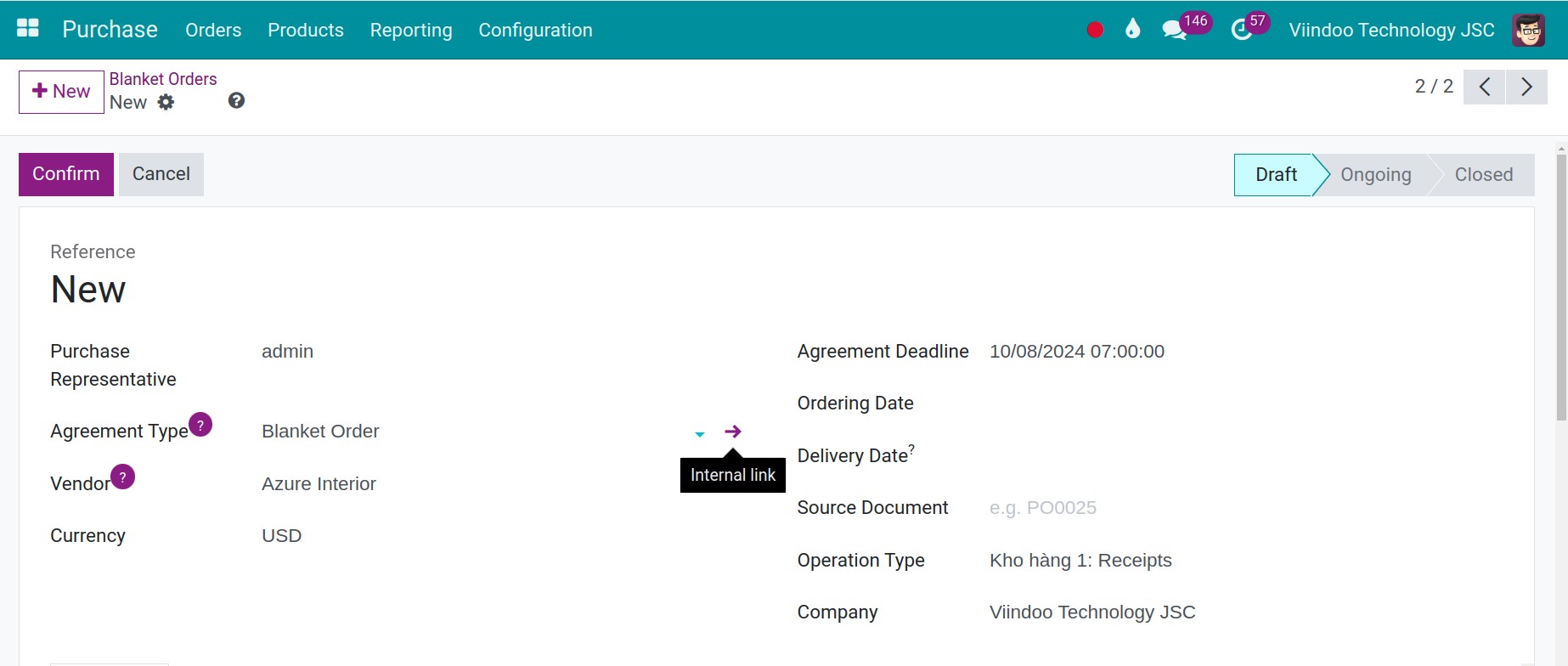 Configure a purchase agreement type