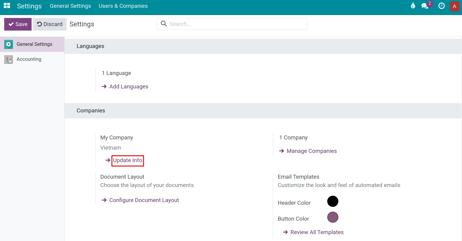 Configuration Company information Viindoo