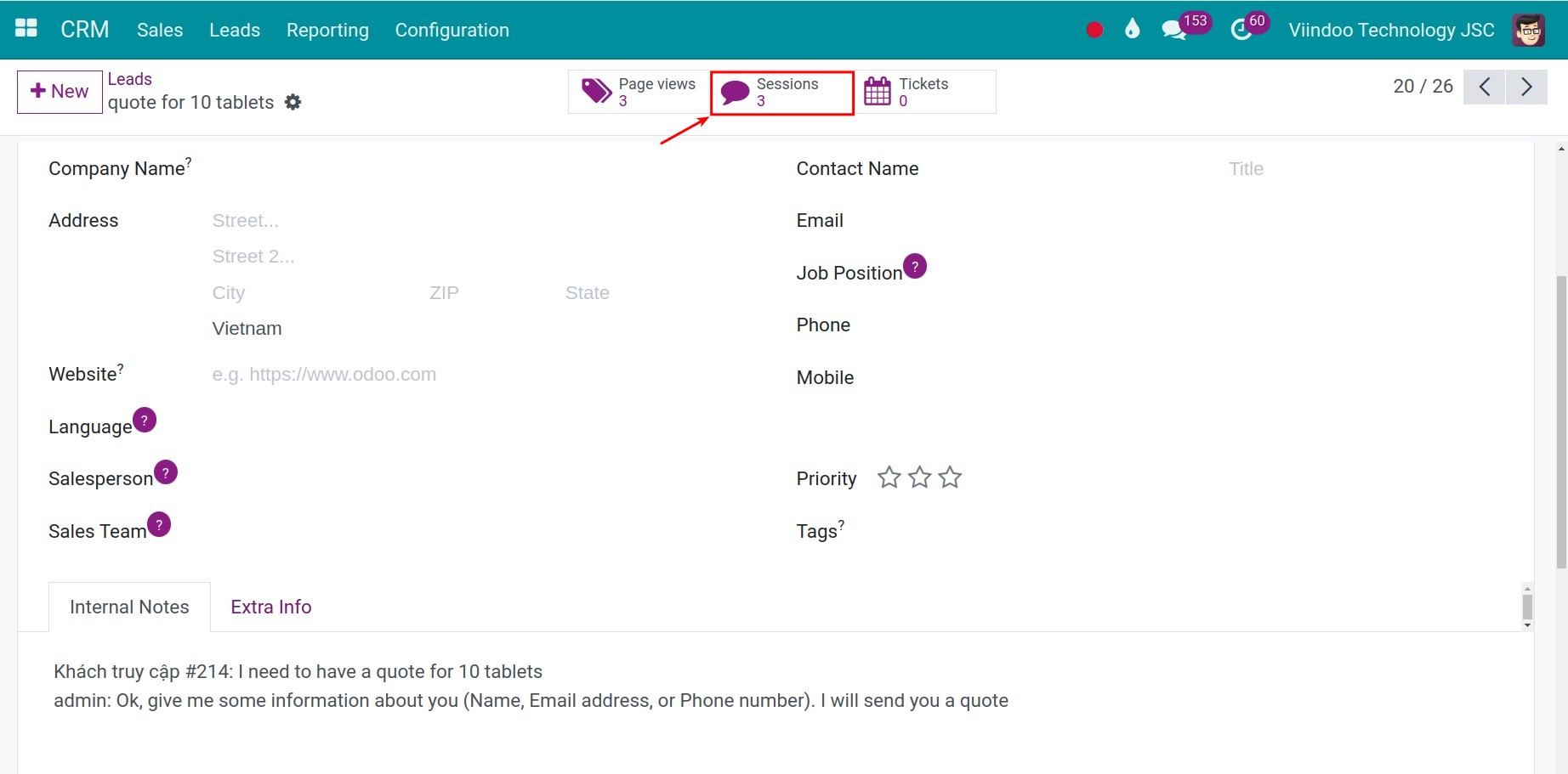 Detail of Sale opportunity in Viindoo