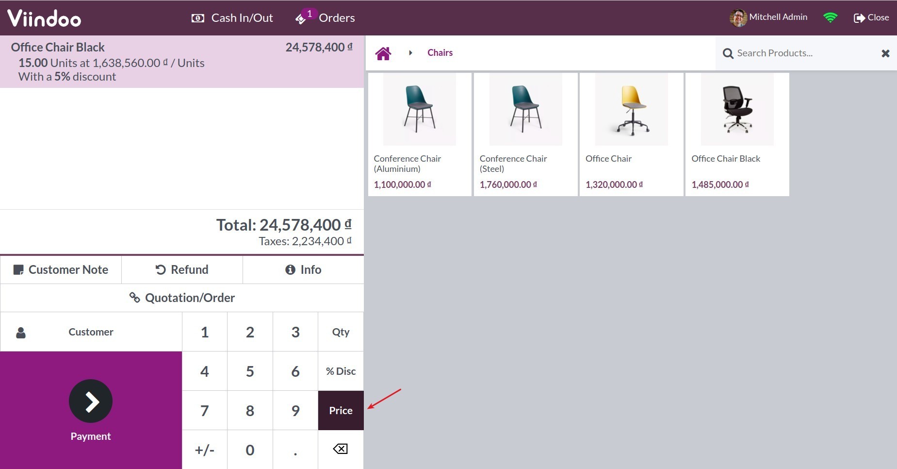 Adjust product price - Viindoo PoS