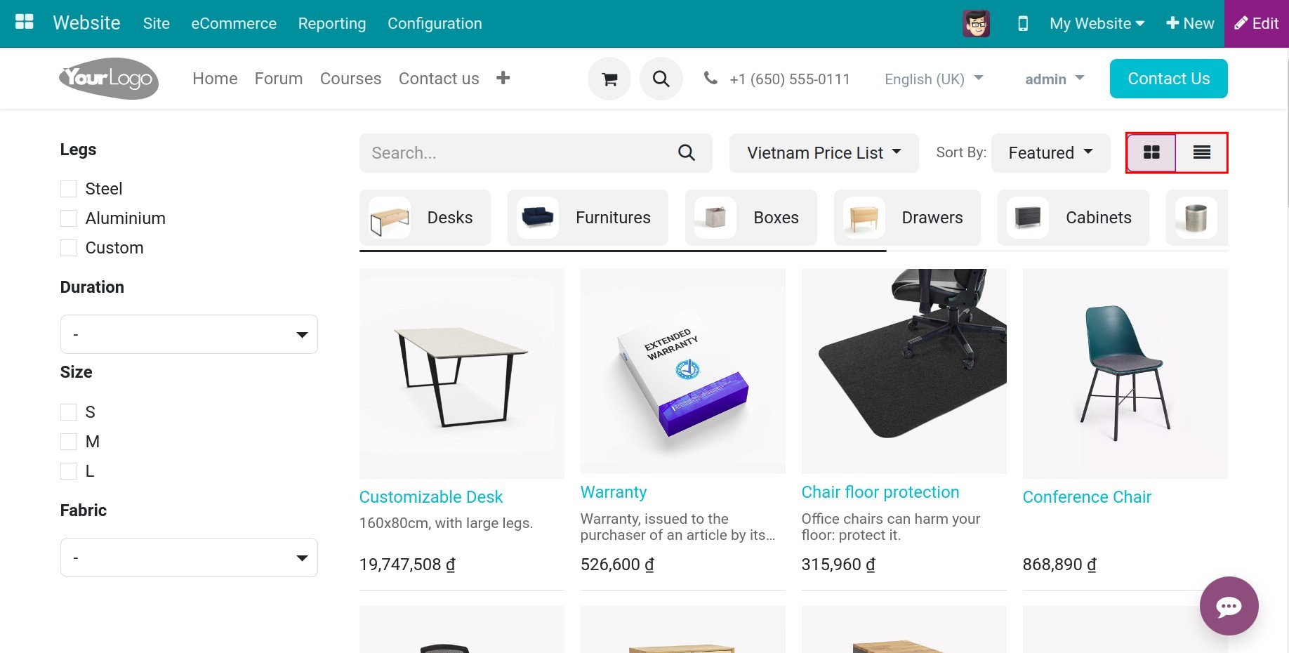 Grid or list buttons