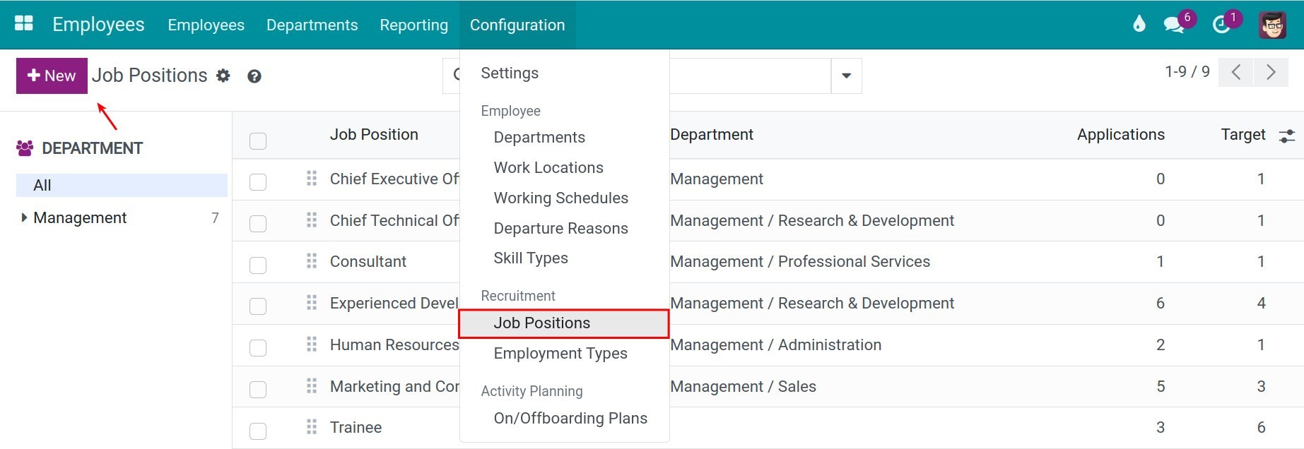 Job Positions configuration on Viindoo's view
