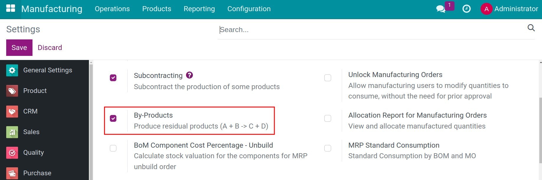 Activate By-product feature