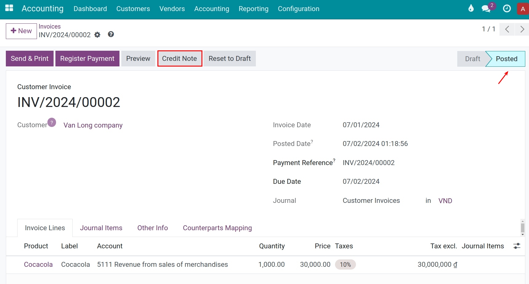 Add credit note - Viindoo Accounting