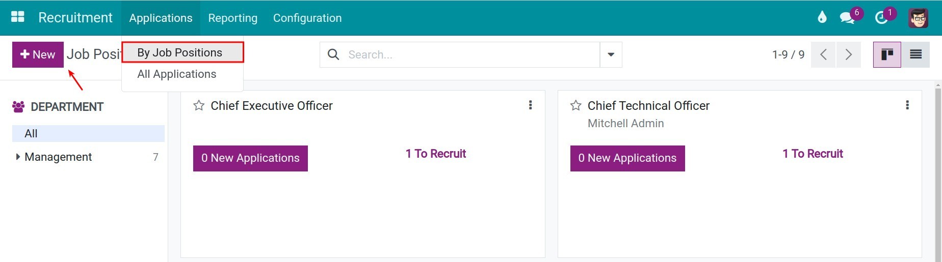 Job Positions configuration from Recruitmen