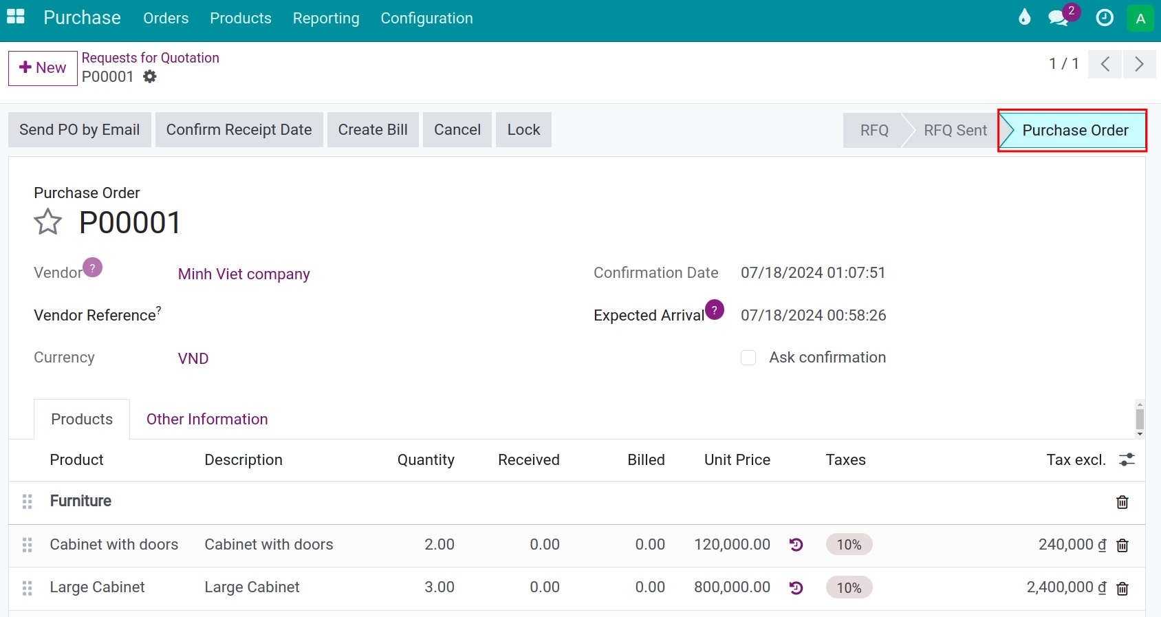Purchase order Purchase app ERP Viindoo
