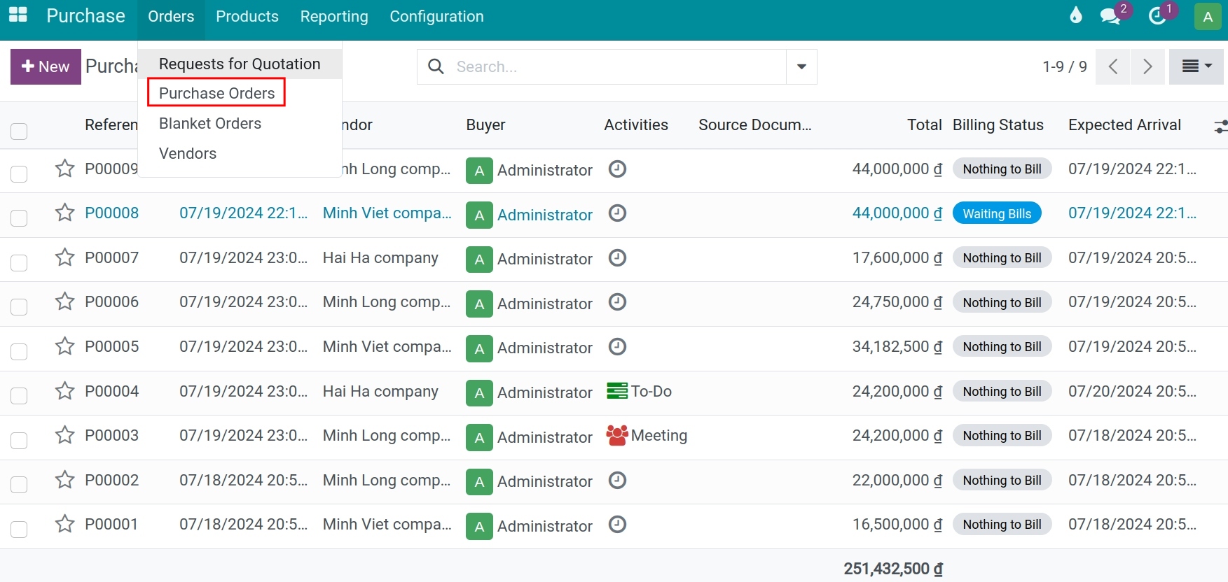 Bulk vendor bills creation feature