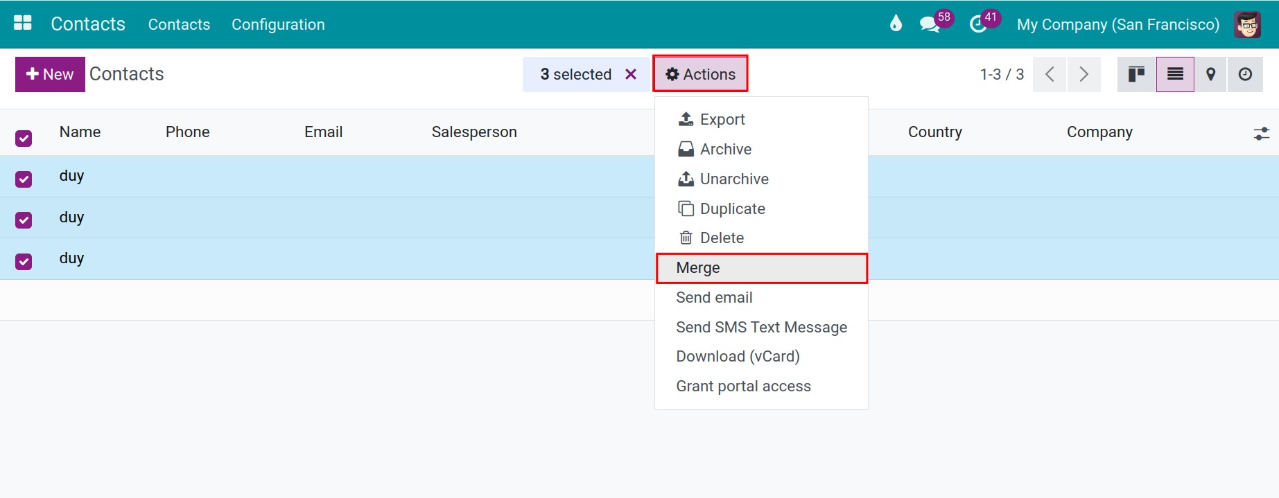 select to merge contacts