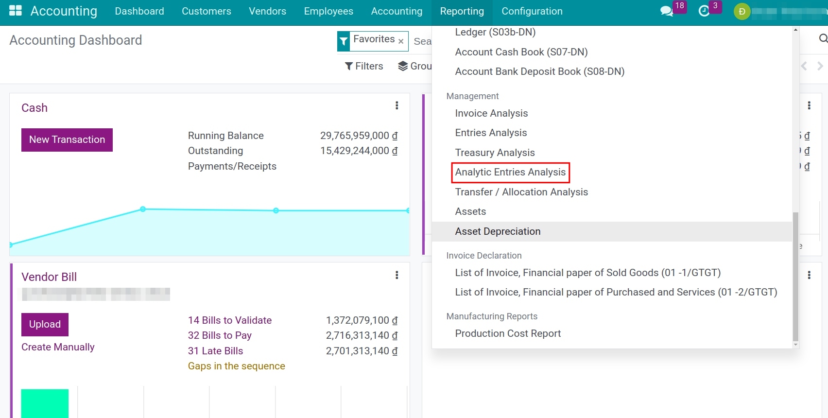 Analytic entries analysis measures - Viindoo Accounting app