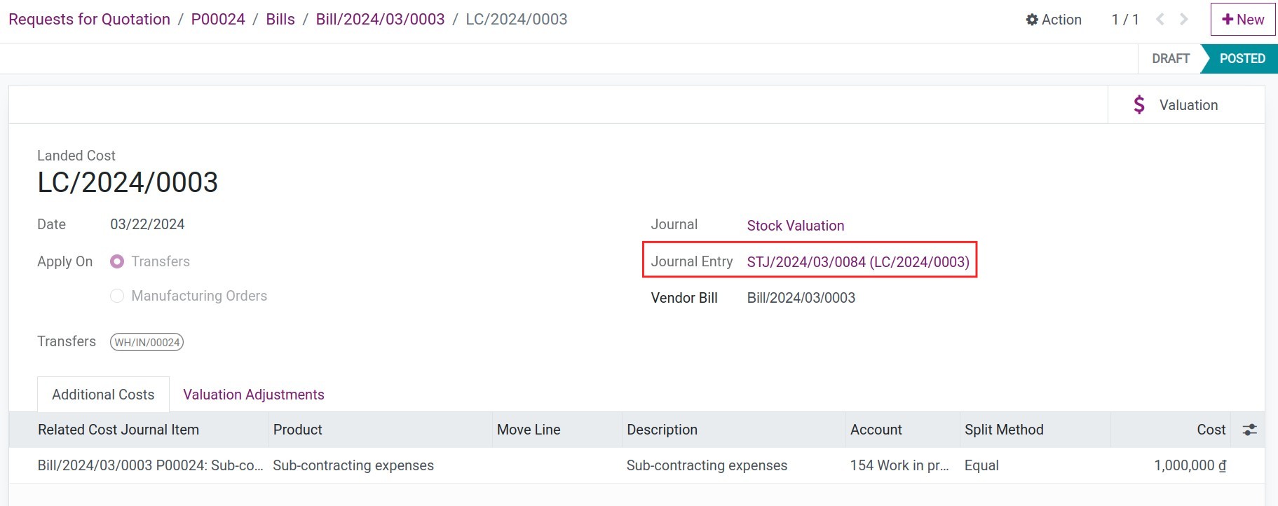 The related journal entry of allocating landed costs