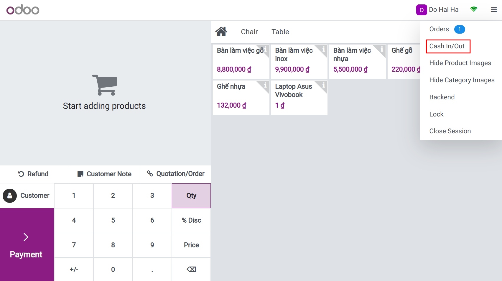 Cash in/out feature in Viindoo PoS