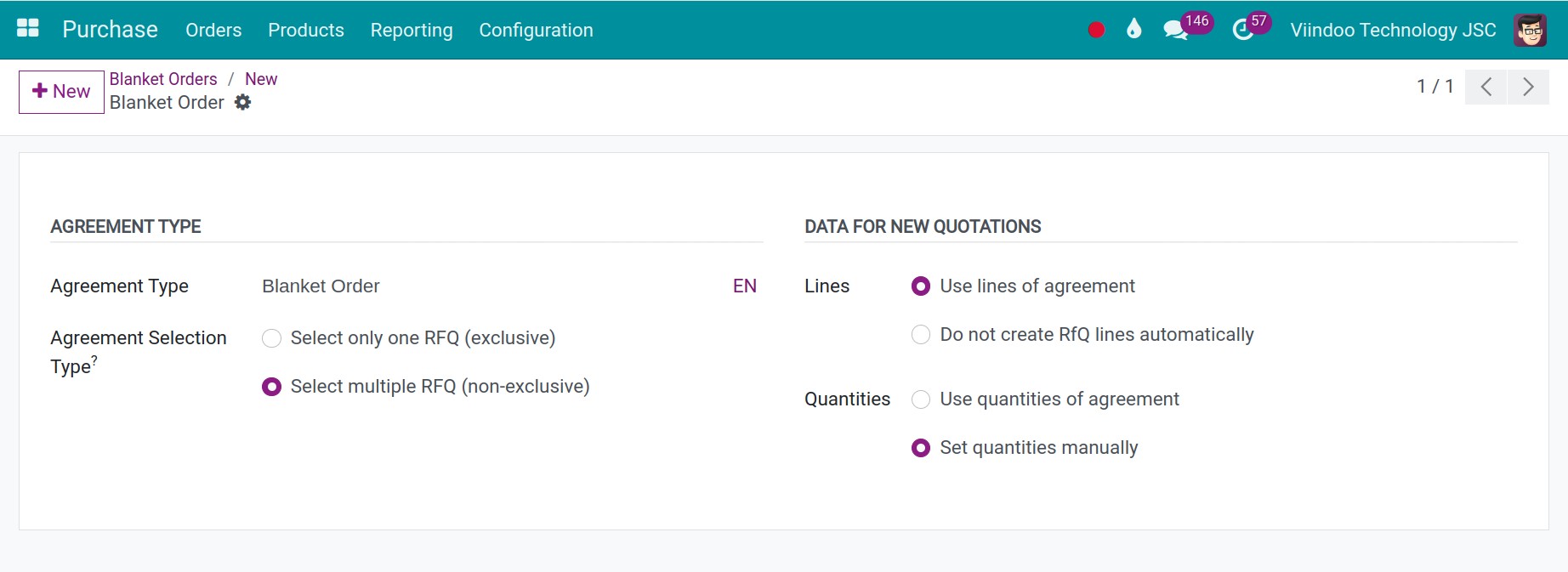 Configure a blaket order in detail