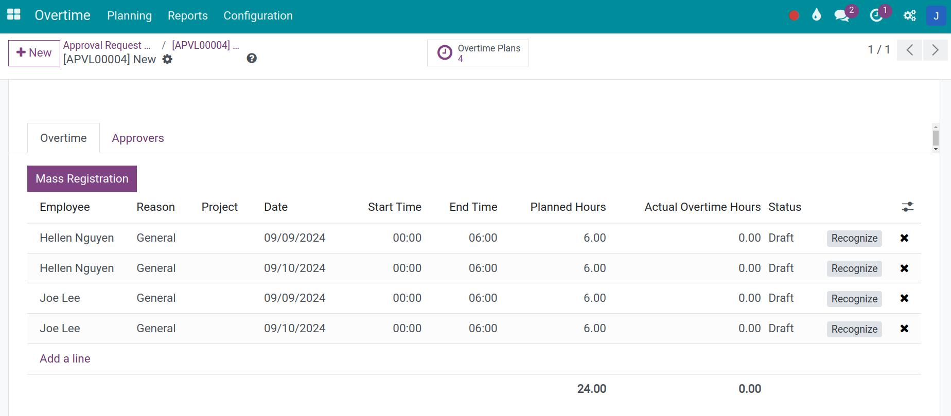 Overtime approval request