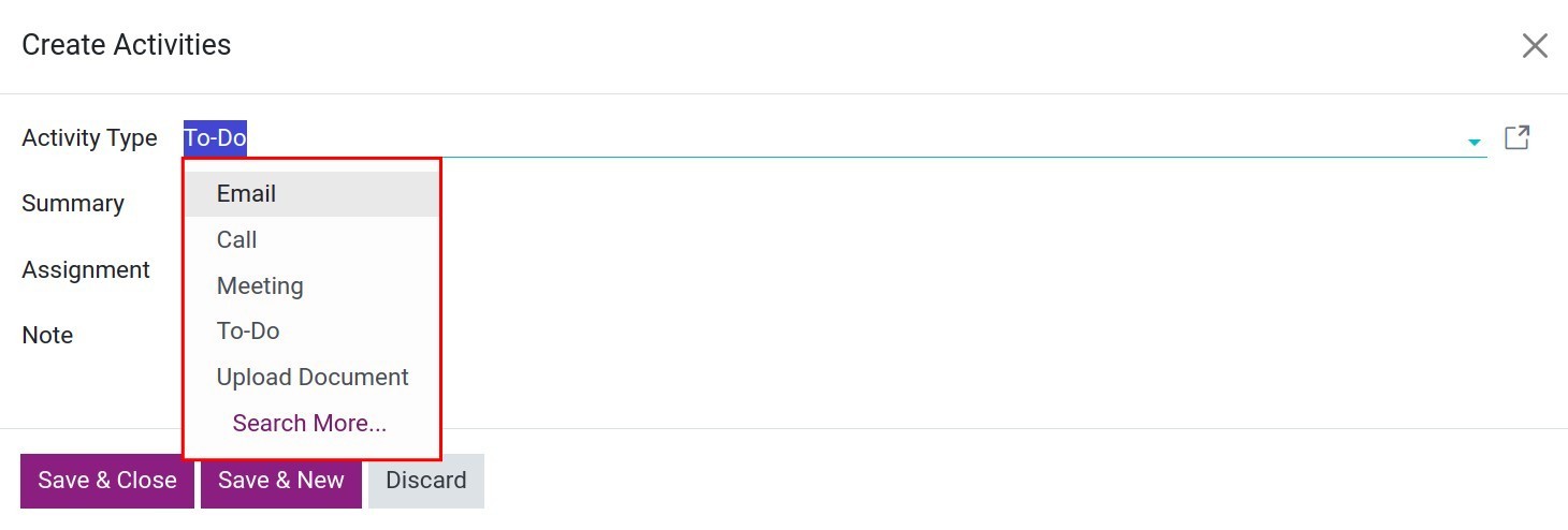Choose activity type